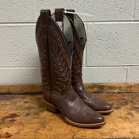 New Olathe Deadstock Western Riding Boots Mens Sz 6.5B Brown Leather Embroidered main image 8